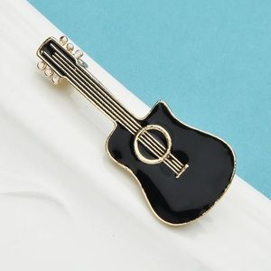 BLACK ENAMEL GUITAR PIN / BROOCH